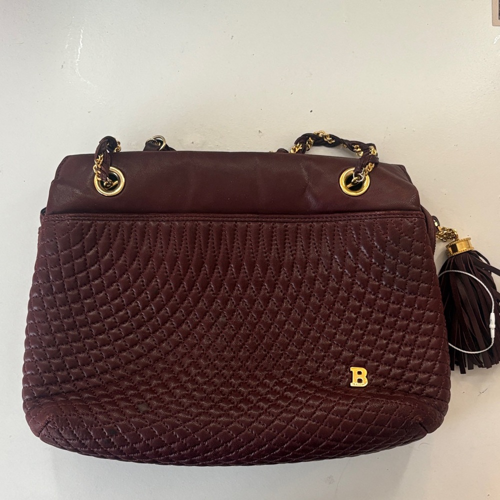NWOT Bally Burgundy Quilted Shoulder Bag with Gold Accents